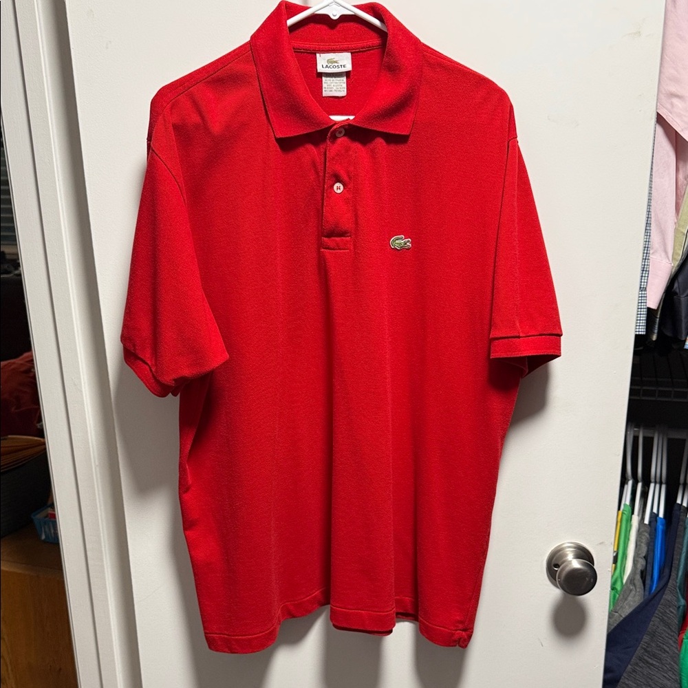 Lacoste Red Men’s Short Sleeve Polo with Crocodile Logo